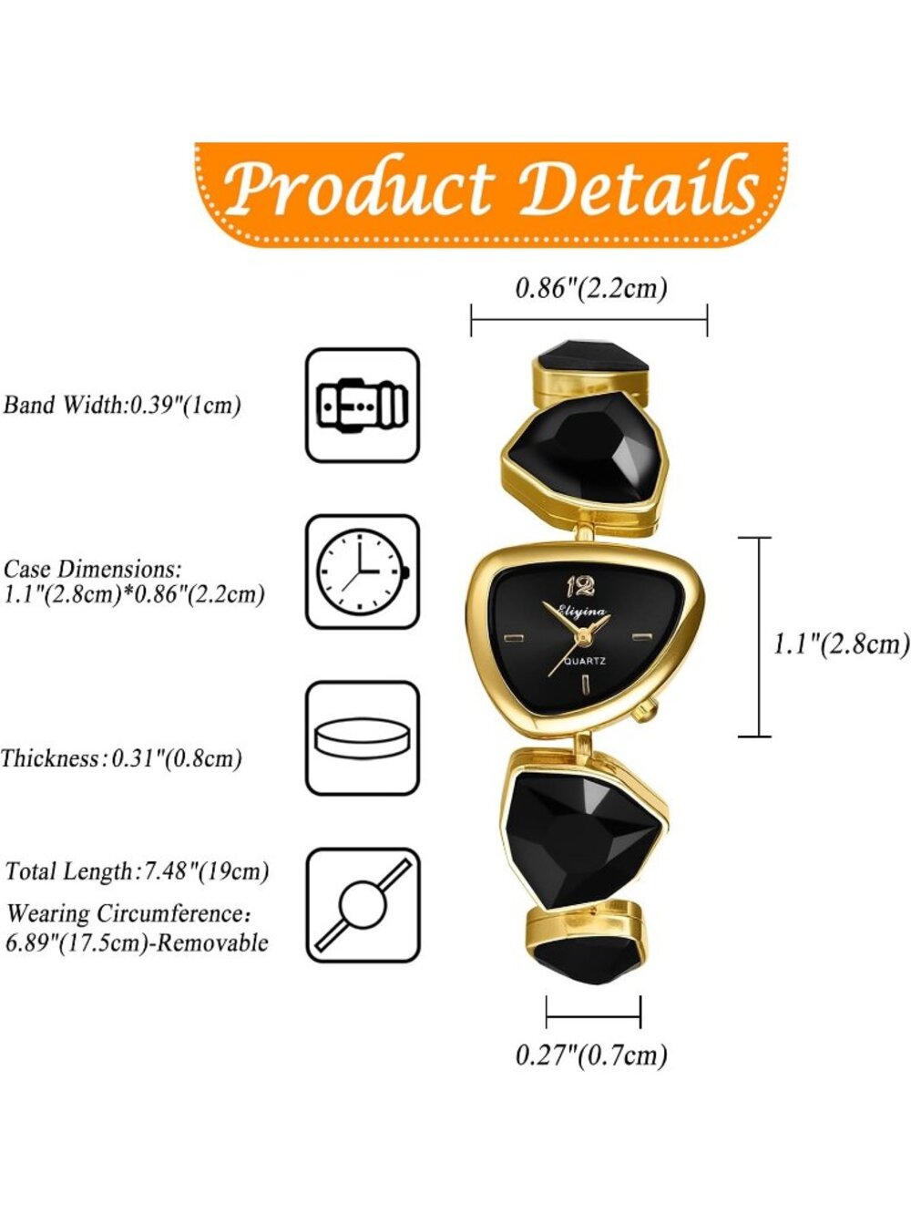 Women's Black Birthstone Bracelet Triangle Dial Quartz Diamonds Strap Watches - Picture 5 of 6